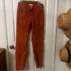 Women’s Anthropologie Coral Colored Skinny Straight Leg Cargo Trousers, size 28